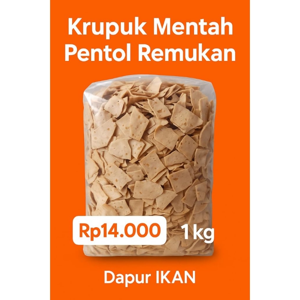 

krupuk mentah remukan siap goreng varian pentol, gurih renyah kemasan 1kg