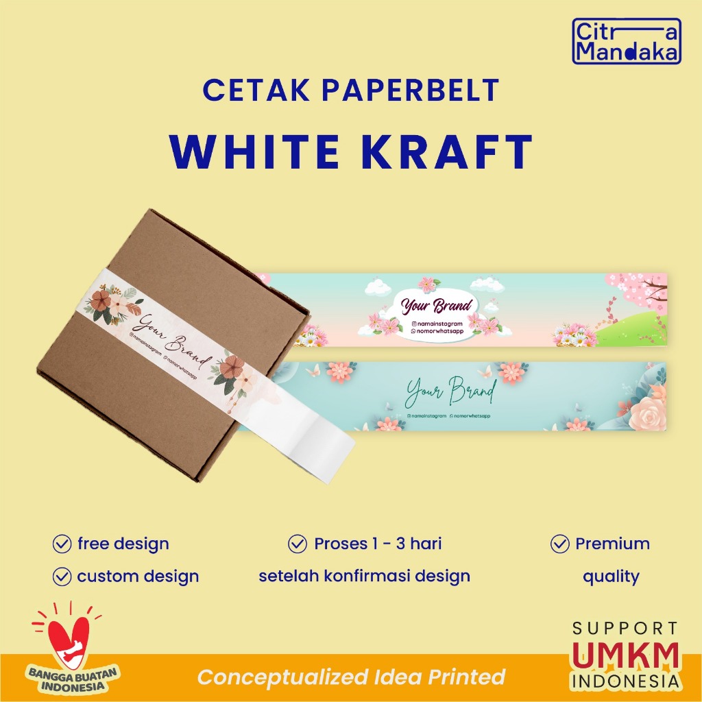 

Paper Belt Custom Premium White Kraft | Packaging Sleeve Free Design | Label Hampers | Paper Sleeve | Label Nama Brand Produk Segel Box