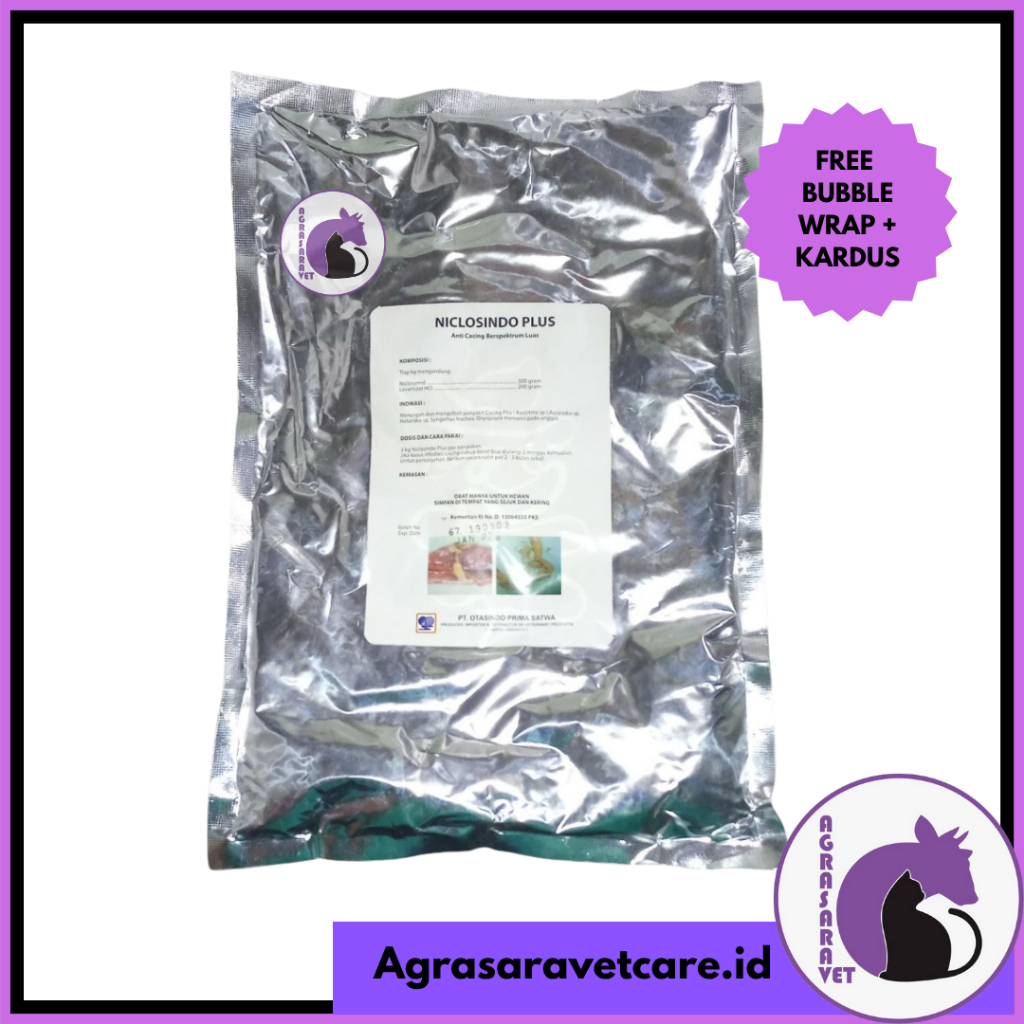 NICLOSINDO PLUS 1 Kg (NICLOSAMIDE +LEVAMISOL) Seperti LEVAMID Obat Cacing Pita Ayam Ternak