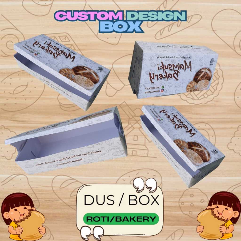 

Dus Bakery, Roti, Dus Arisan Motif Custom Ivory Ukuran 21x10x5cm