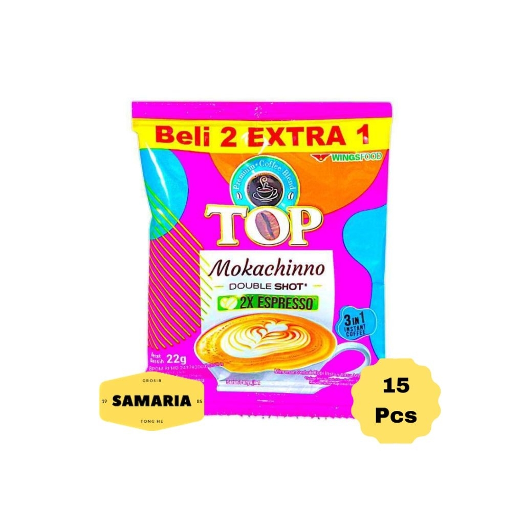 

1 Gantung Top Coffee Mokachinno Double Shot Esspresso Kemasan 22 Gram (Isi 15 Pcs)