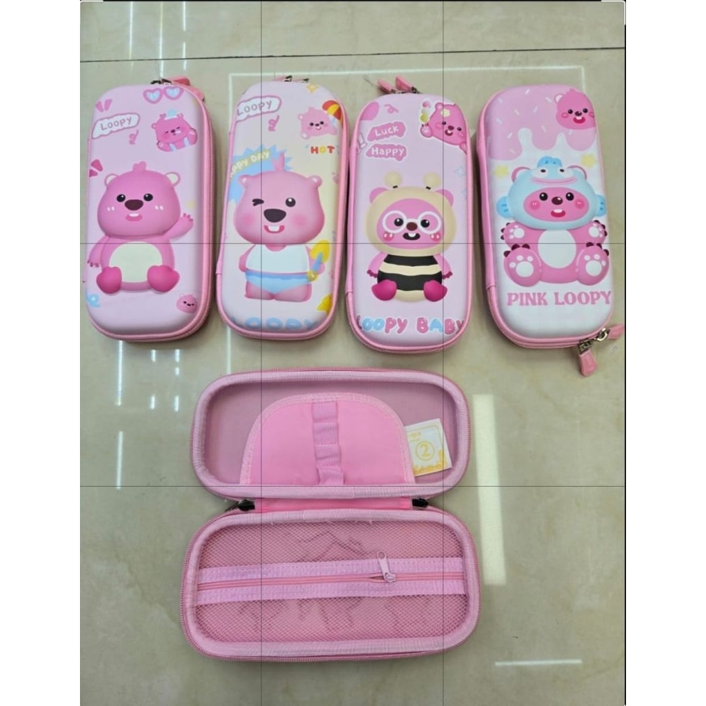 

Tempat pensil kotak pensil timbul 3D lucu pink loopy