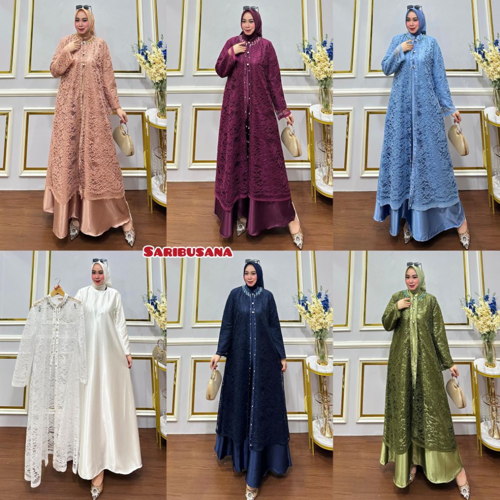 Gamis Mewah Wakatobi Premium Cardigan Brukat Mewah Dengan Payet