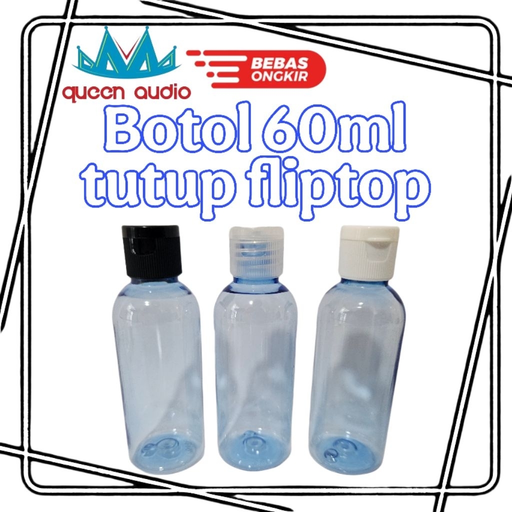 BIRU Botol plastik pet 60ml Biru tutup fliptop