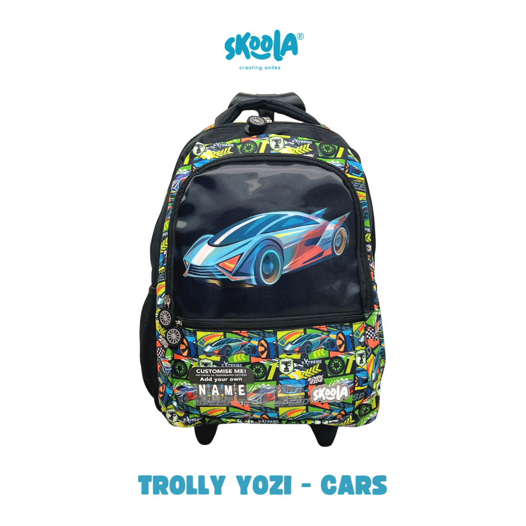 Skoola Tas Anak Trolly Sekolah SD Laki Laki Custome Name 3D Trolly Finzi Yozi
