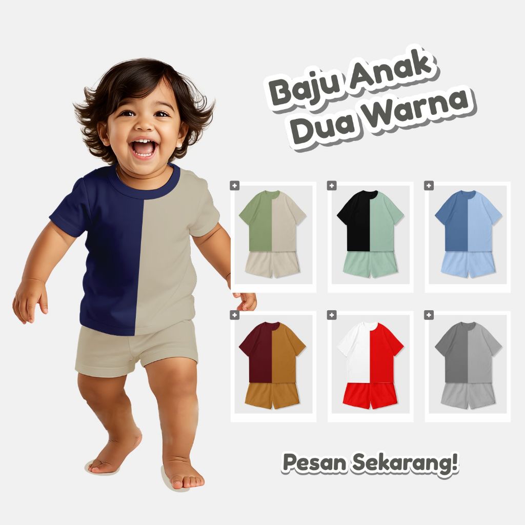 Setelan Anak Two Tone Garis Terbaru 1-10 Tahun
