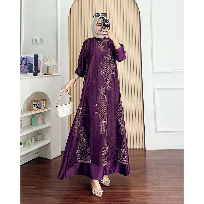 Ameella Dress Gamis Kondangan Simple Elegan Matt Velvet Premium Mix Full Brukat Gamis Brukat Terbaru
