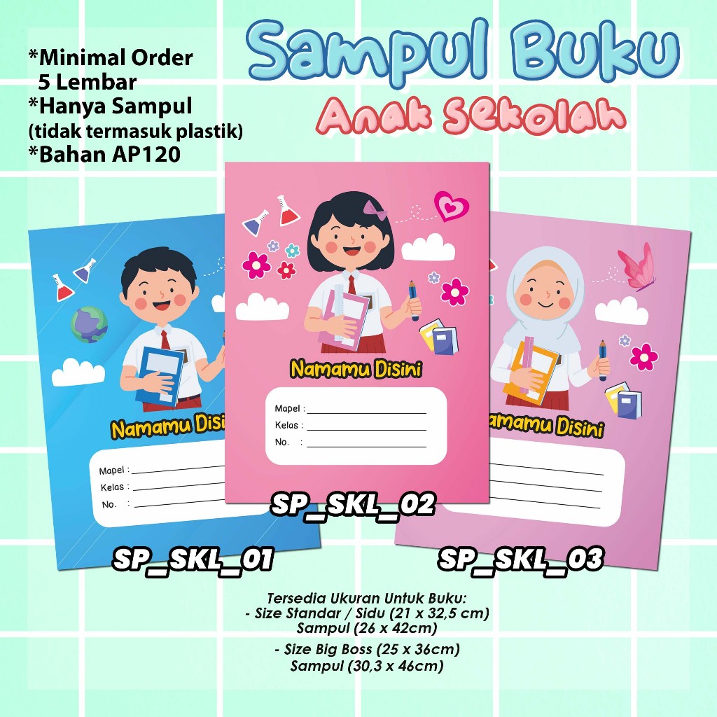 

Custom Sampul Buku Desain Anak Sekolah SD Boys Girls Hijab Seragam SD - Custom Nama - Karakter Anak Sekolah SP_SKL