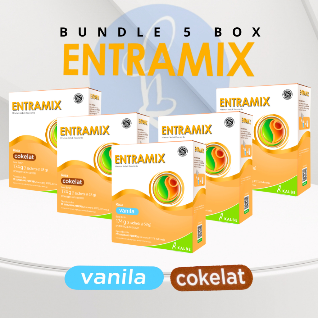 

ENTRAMIX – Bundle 5 – Box Minuman Serbuk Bernutrisi Rasa Vanila & Cokelat untuk Pemenuhan Gizi Harian