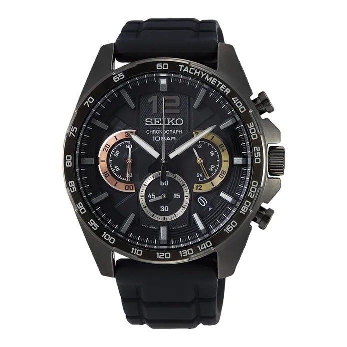 Seiko Chronograph SSB349P1 Neo Sport Black Dial Black Rubber Strap