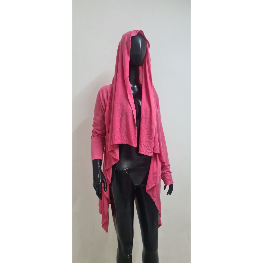 Cardigan basic polos lengan panjang kaos katun, outher premium pink