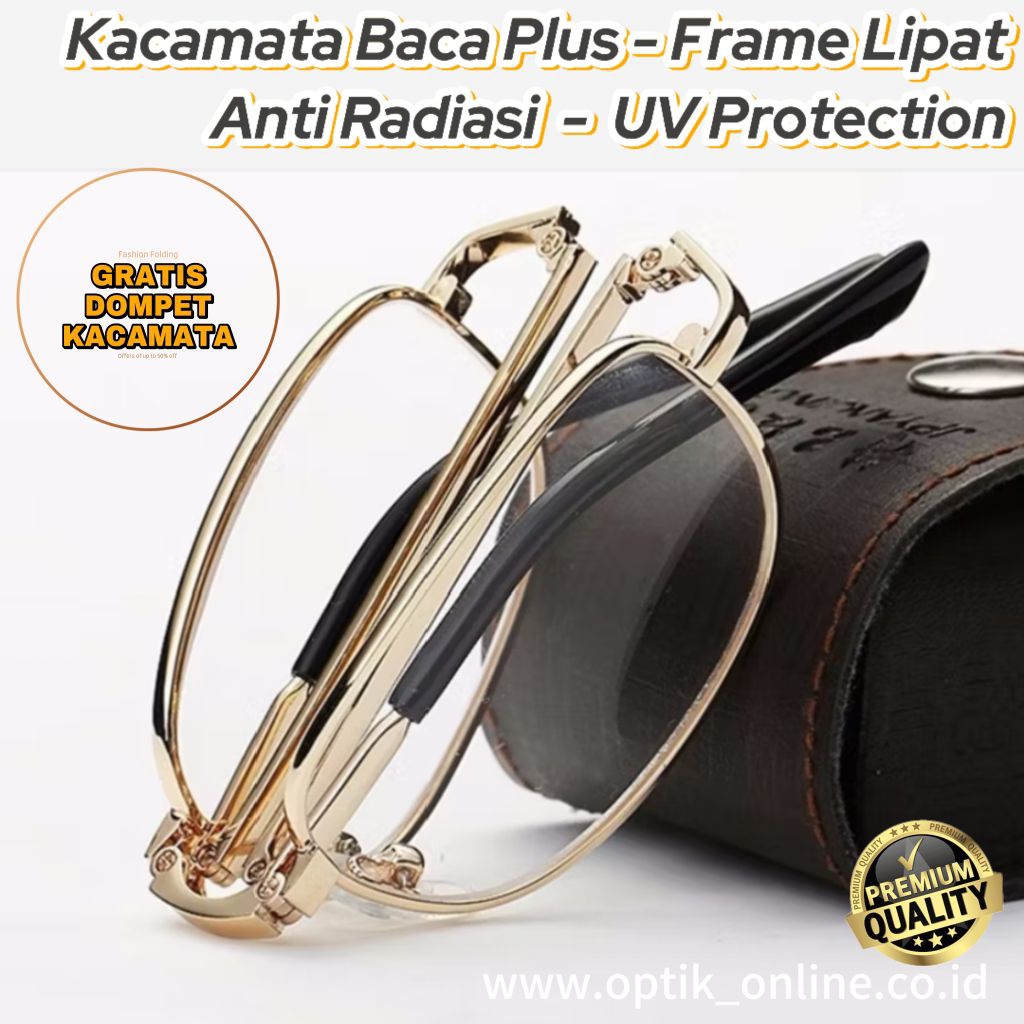 Kacamata Baca Lensa Plus Anti Radiasi Kacamata Plus Antiradiasi Frame Besi Lipat GRATIS Kotak Dompet