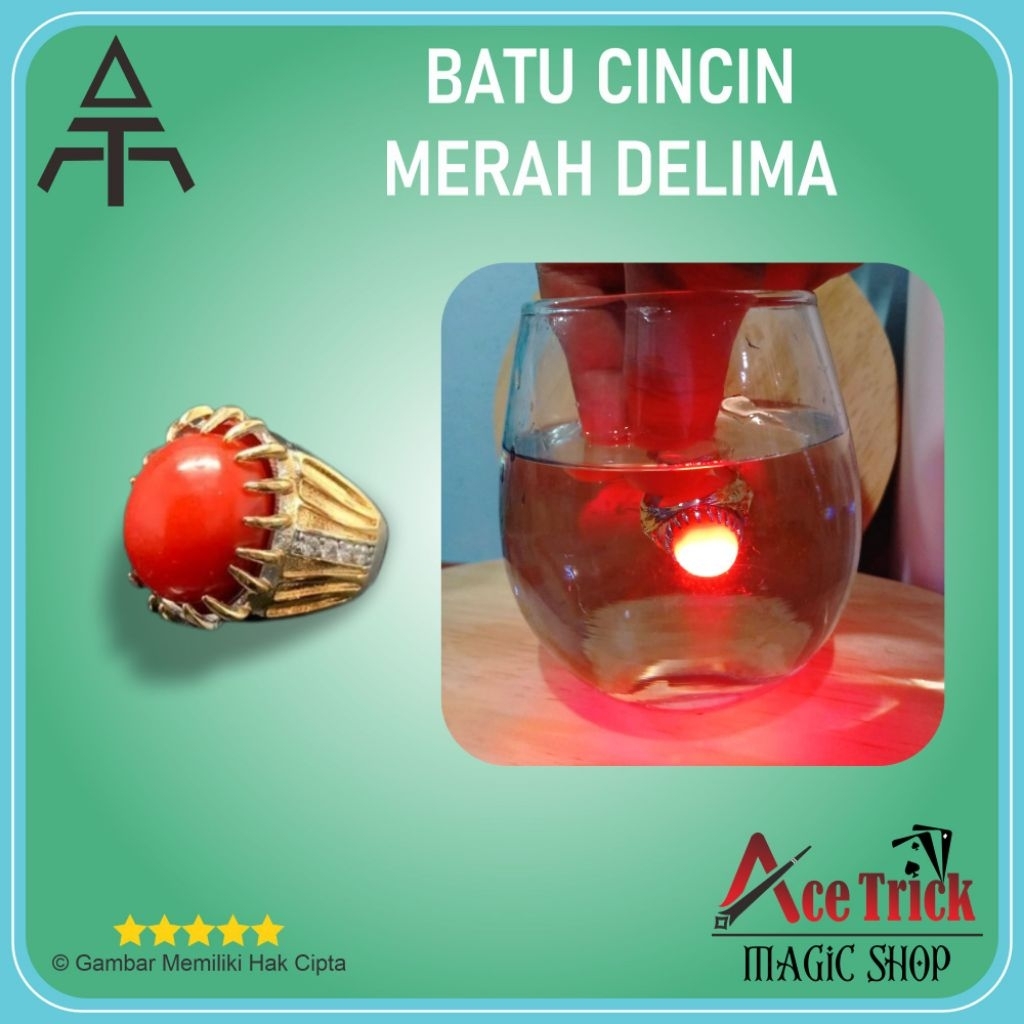 Cincin Ring Titanium Batu Akik Delima bisa menyala dalam air Sulap Gimick