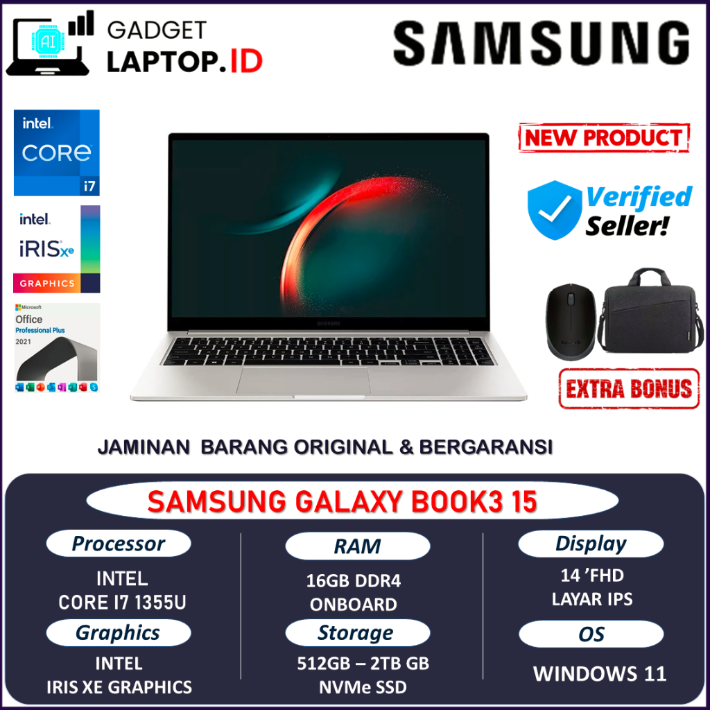 Laptop Samsung Galaxy Book 3 15 Intel Core i7 1355U Ram 16GB 2TB SSD FHD Windows 11 Home