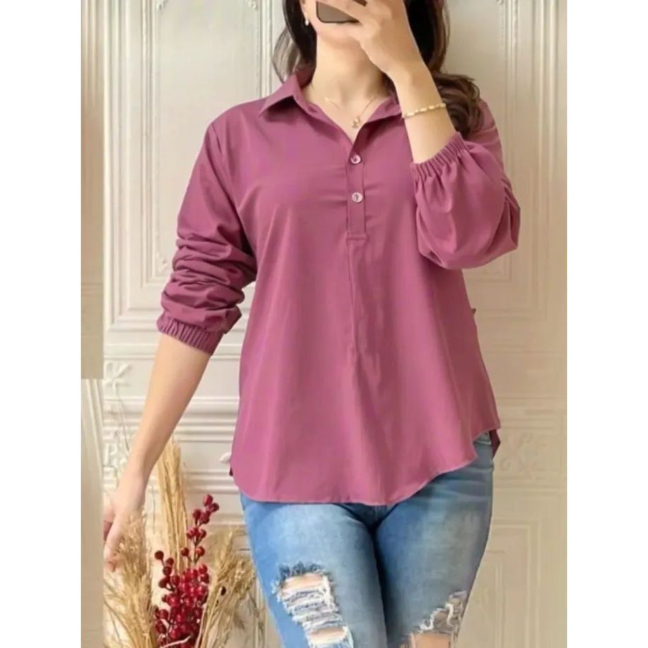 Kemeja wanita crinkle airflow / atasan wanita kemeja polos lengan karet / kemeja wanita terbaru