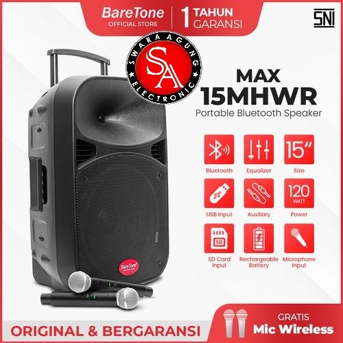 Speaker Portable Bluetooth 15 Inch Baretone Type : 15MHWR - With 2 Mic Wireless ( MEDAN )