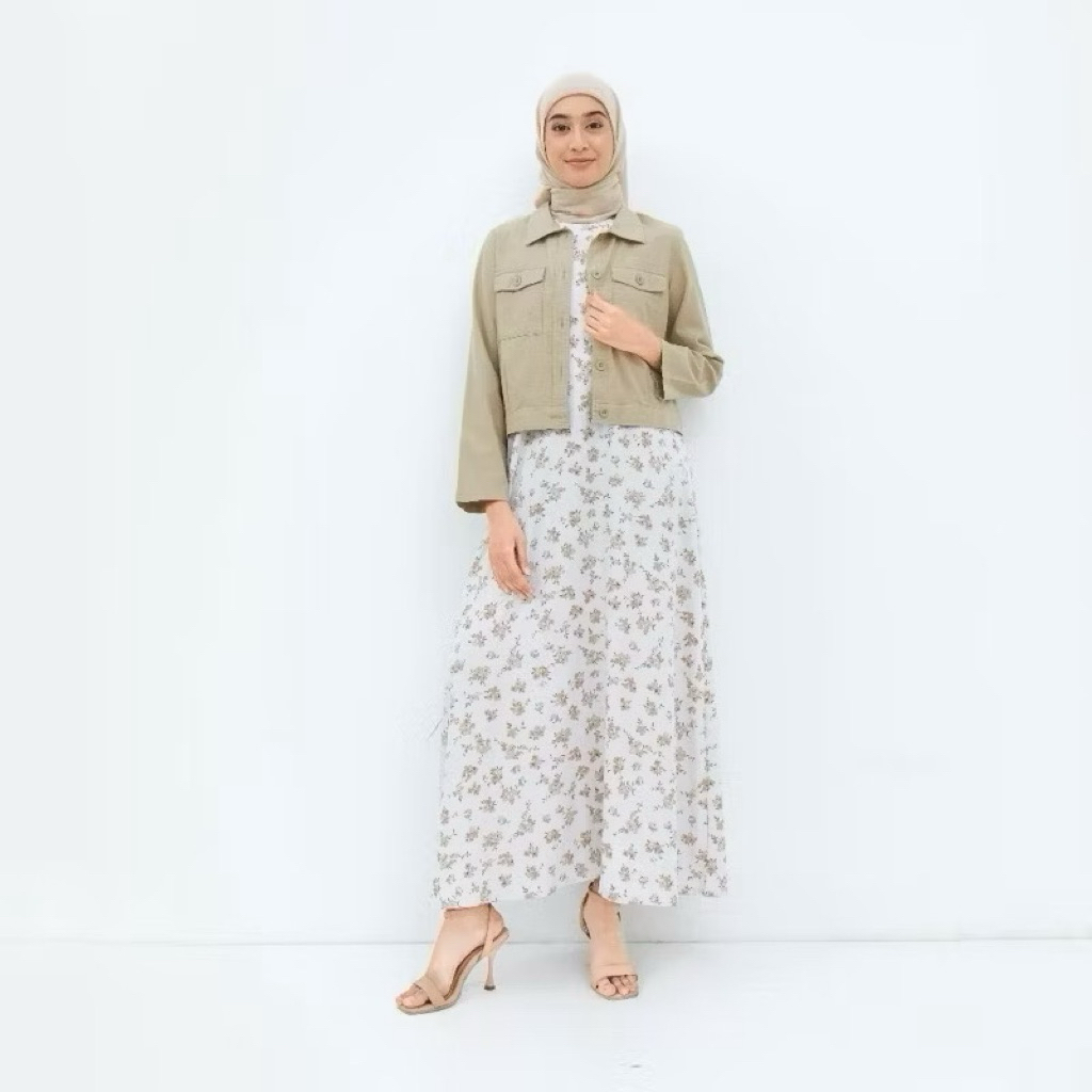 Geela - Nadhira Two Set Dress Cream (G.4289) | Dress Panjang Wanita - Gamis Wanita