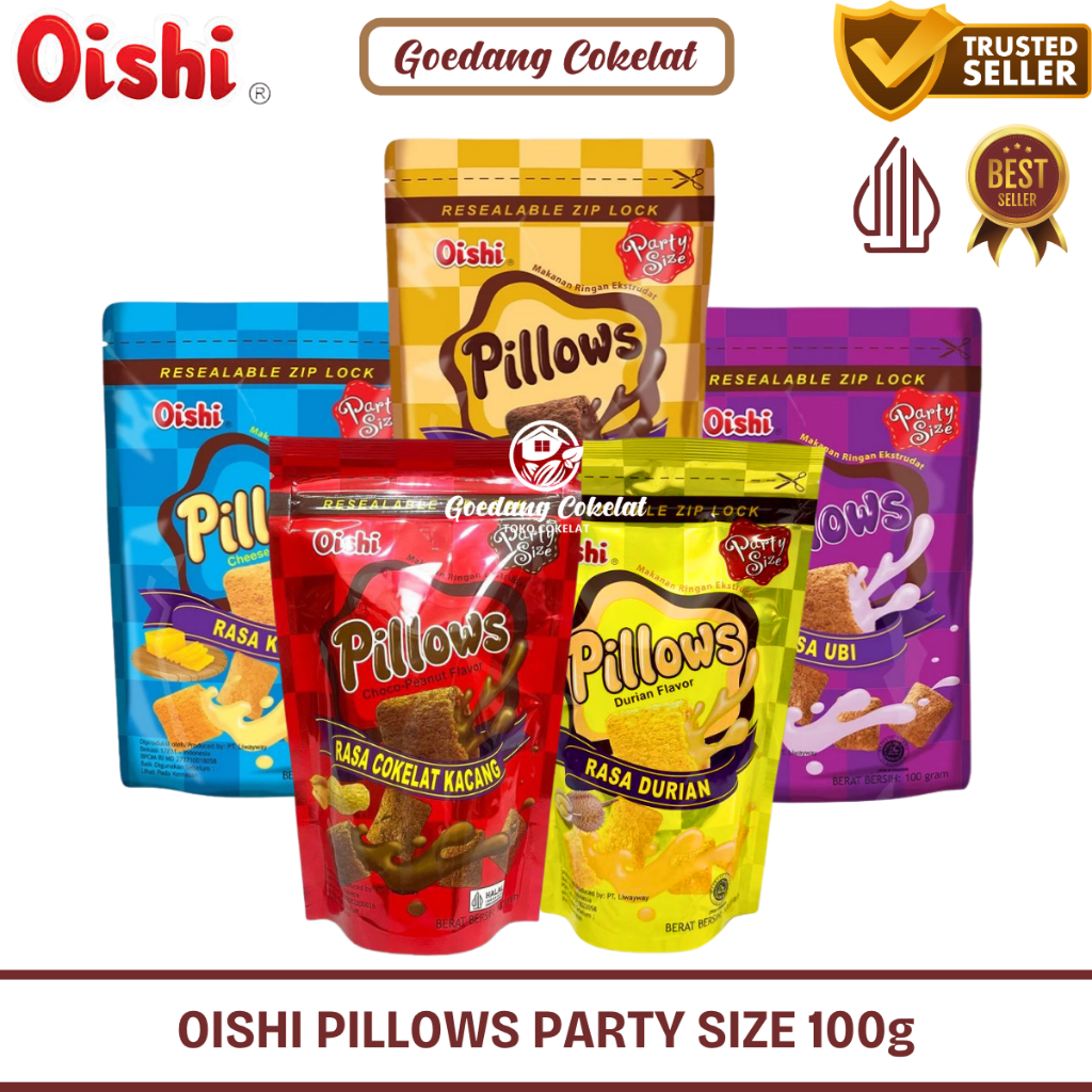 

Oishi Pillows Chocolate Filled Rasa Coklat / Ubi Keju Party Size 100 gr