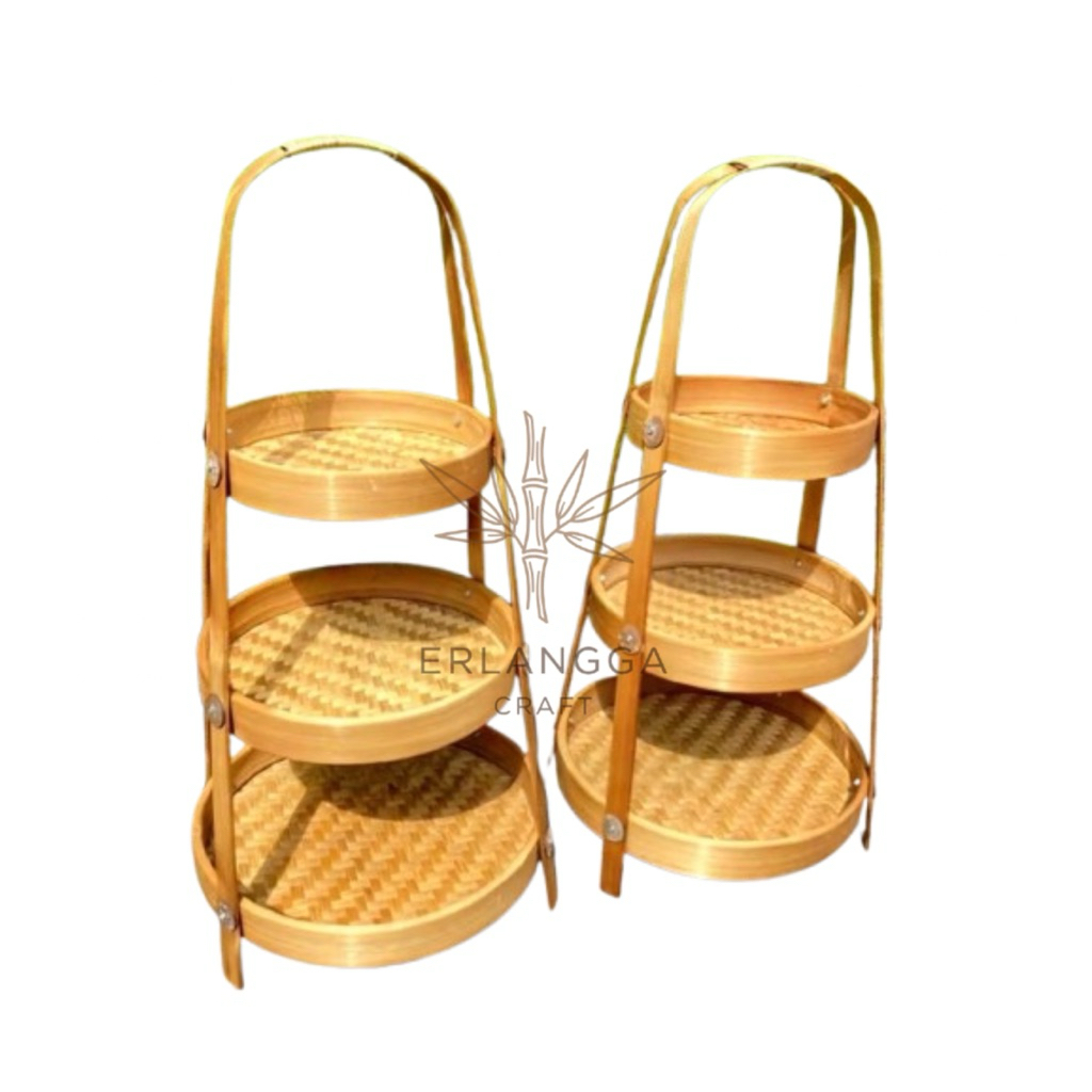 Rak Bambu Bulat 3 Susun | Rak Bawang | Rak Buah Bambu | Rak Bambu 3 Susun