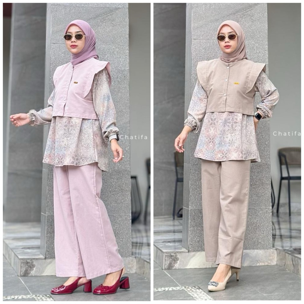 chatifa authentic set lula 3in1 original 100%/setelan jumbo/setelan rompi