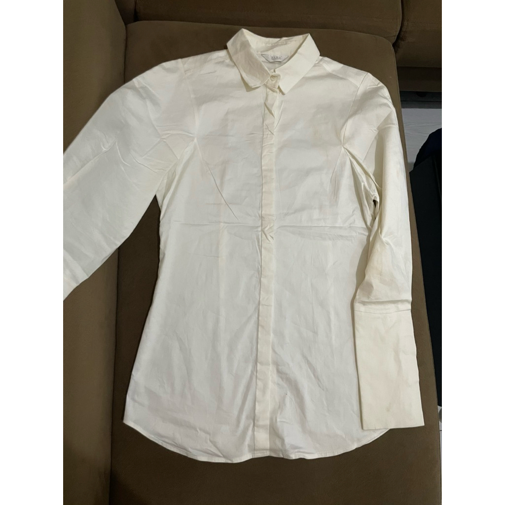 TIME POSTMODERN Kemeja Soft Yellow Pinggang Slim Bahan Katun Adem