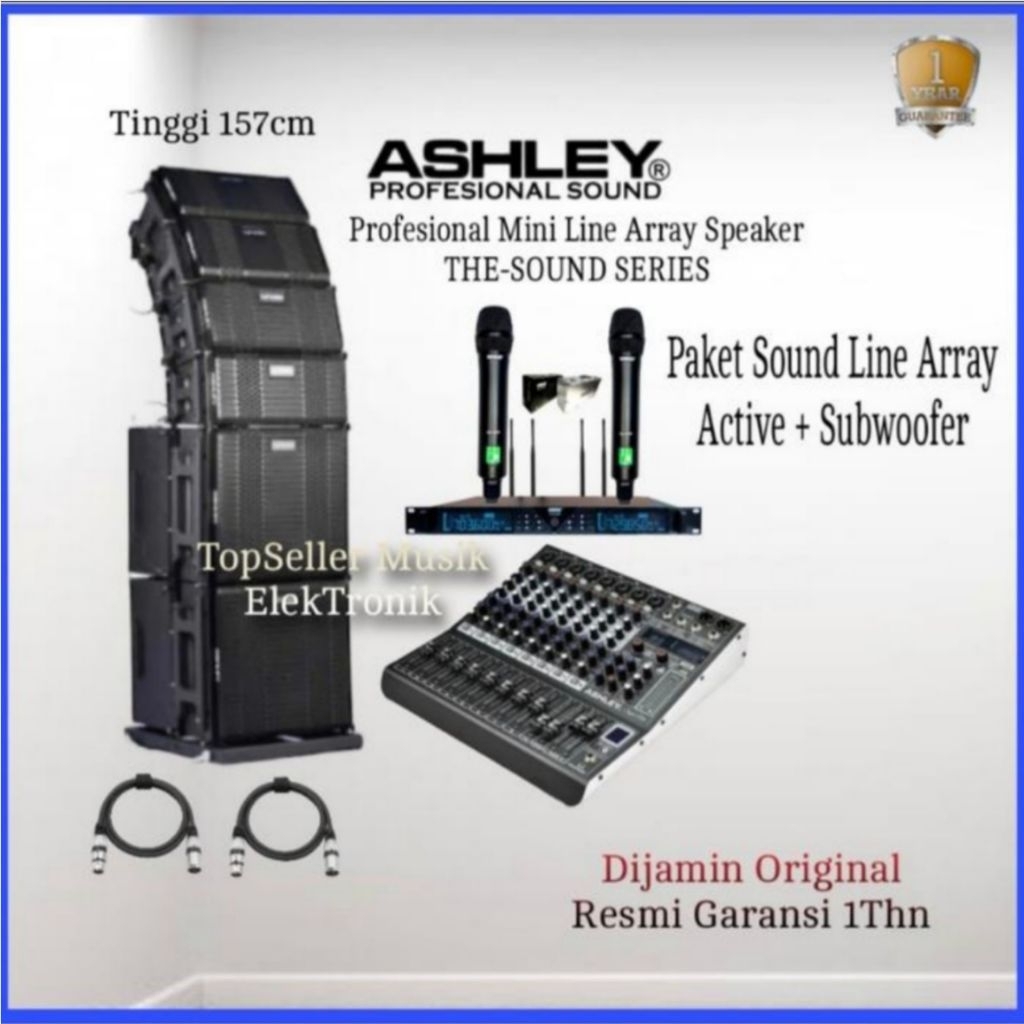 Paket Sound System Line Array Aktif 4 Pcs ASHLEY The Sound Subwoofer 2 Mixer 8 Channel Ashley Mic 2 