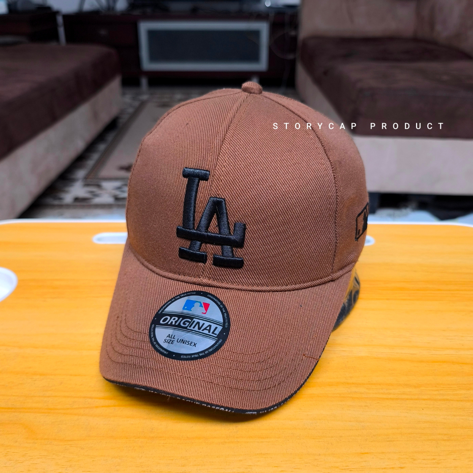 TOPI BASEBALL DISTRO LOGO LA - TOPI BASEBALL PRIA WANITA BORDIR LA COKLAT