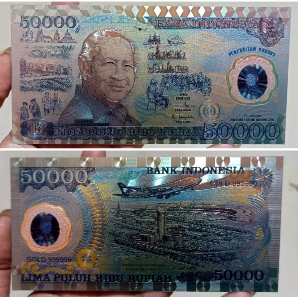 Souvenir Uang 50.000 Suharto Gold Foil Versi Polimer