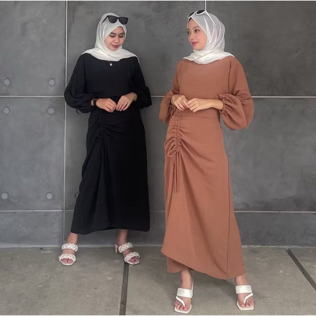 One Set Nadia | Set Wanita Rok Serut & Blouse Lengan Balon Fashion Muslim Wanita