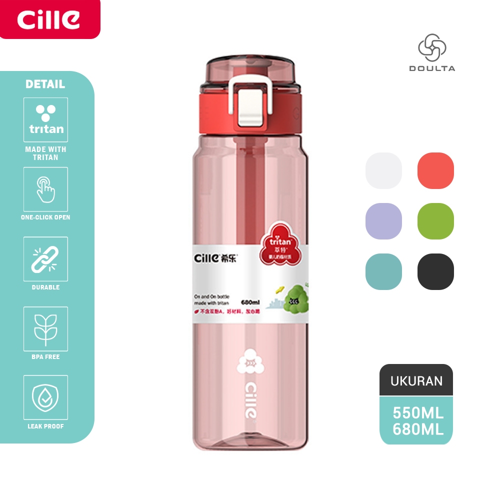 Cille Botol Minum Tritan Teguk 680ml 550ml Original | Tahan Panas | Filter Buah | Aman BPA Free