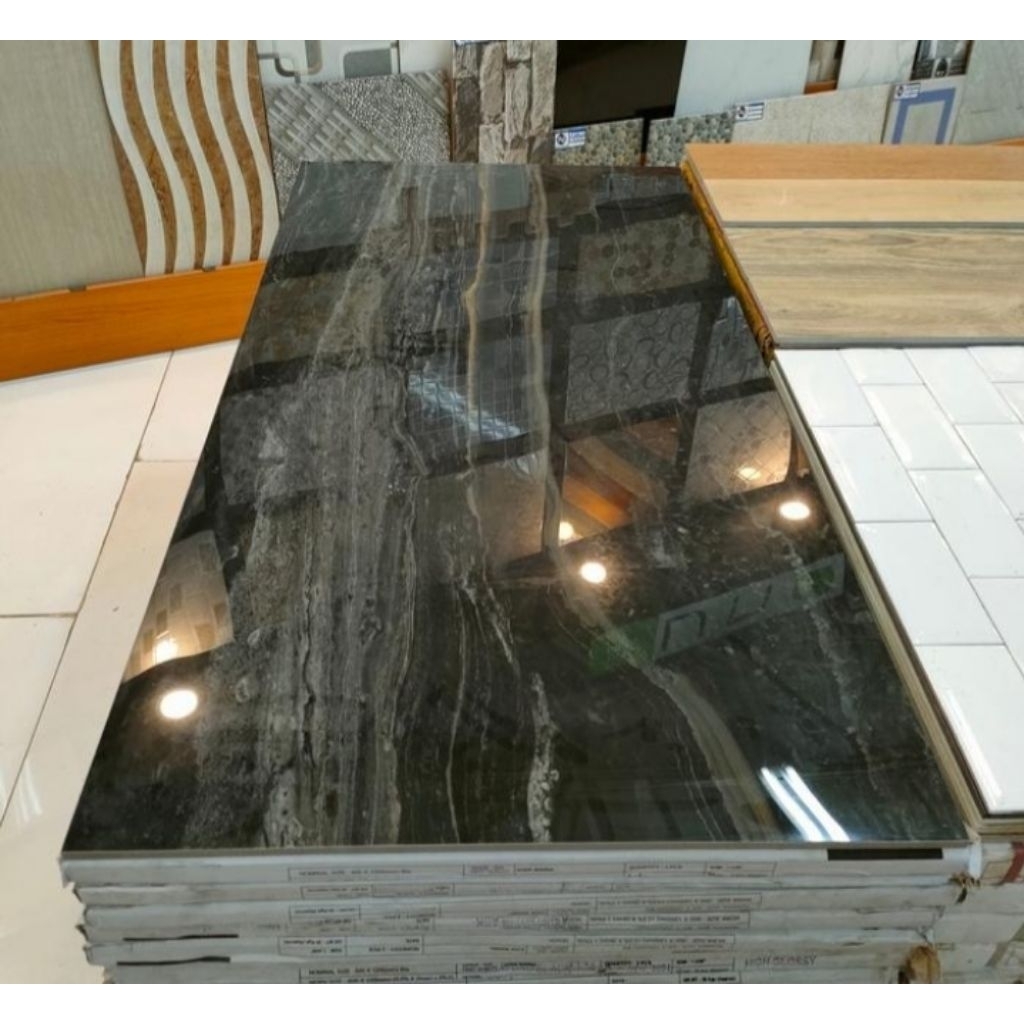 Granit Hitam Motip Marmer 60×120 Ashfor Black Glazed polished Valentino gress