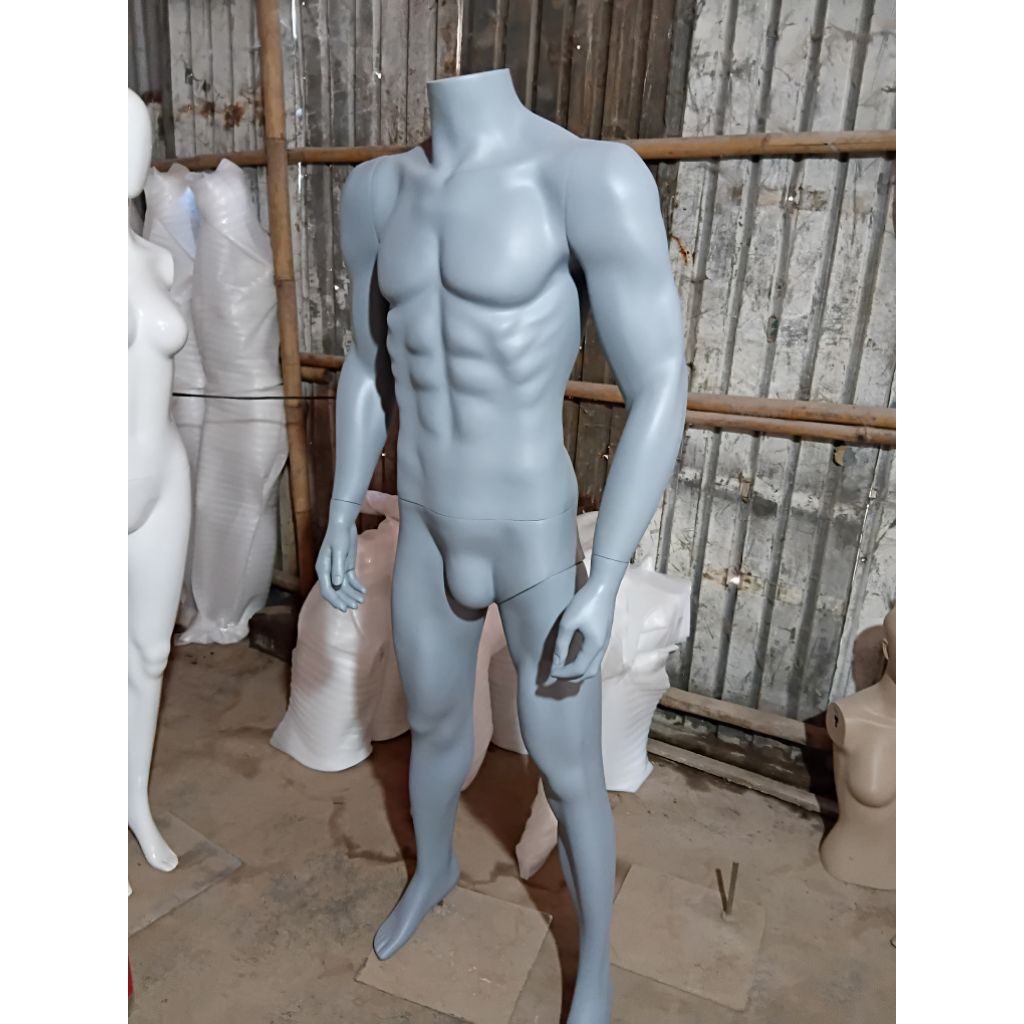 Patung/Manekin full body  Fiber glass sport pria silver dof tanpa kepala