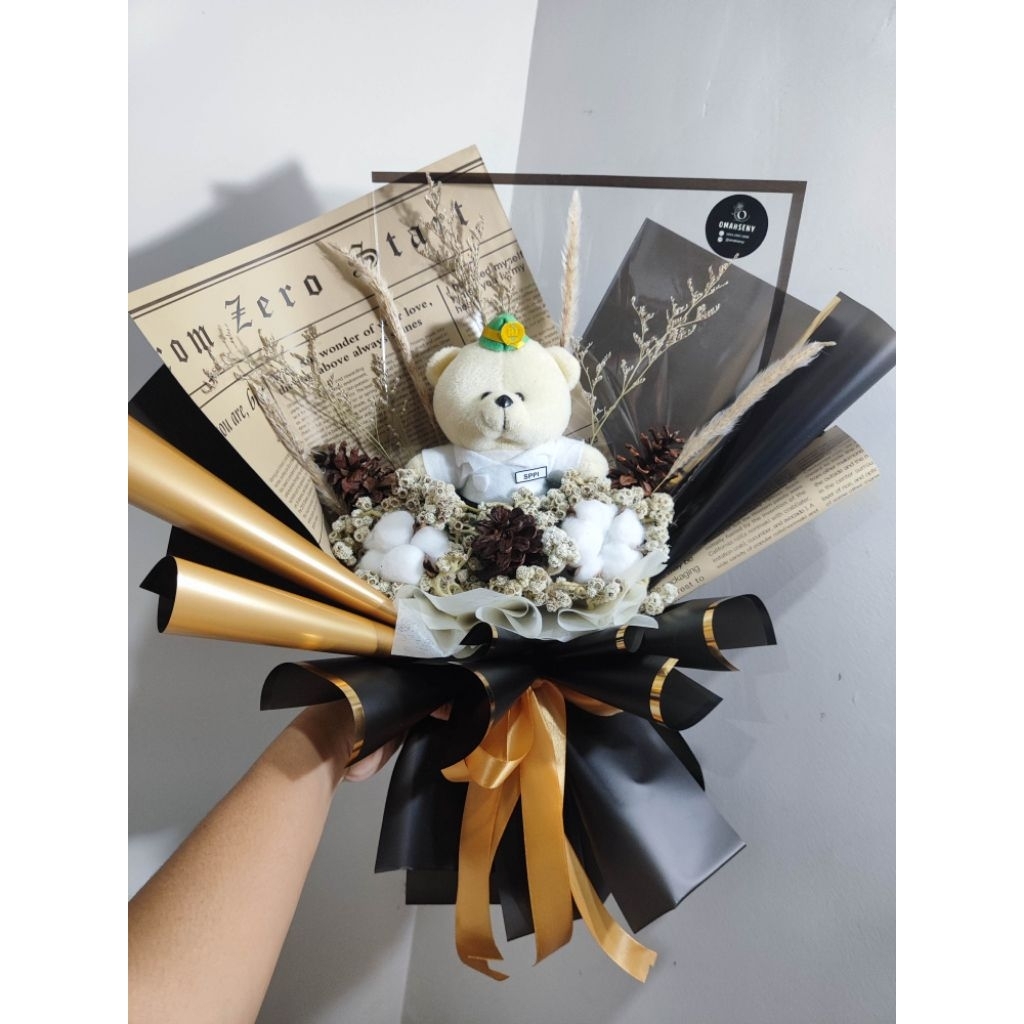 buket SPPI, tentara, boneka profesi, brimob, polisi, tni AU AL AD, bunga kapas, edelweiss, bunga ker