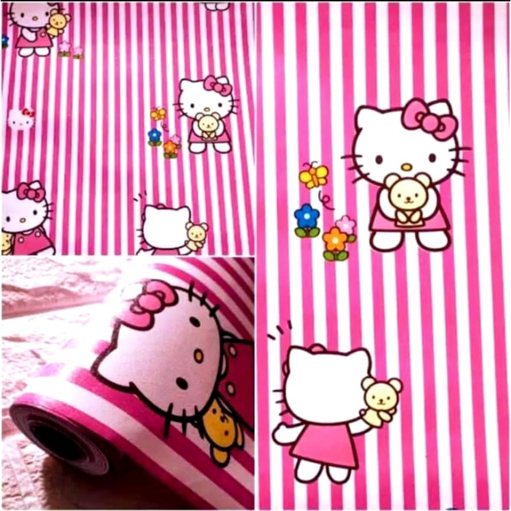 WALLPAPER DINDING HELLOKITTY SALUR STICKER DINDING MOTIF ANAK CEWEK WALLPAPER DINDING KAMAR ANAK CEW