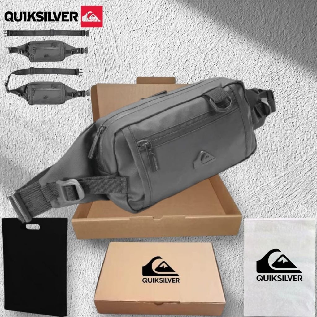 TAS QUIKSILVER TAS SELEMPANG QUIKSILVER WAIST BAG QUIKSILVER WATERPROOF LOGO BESI