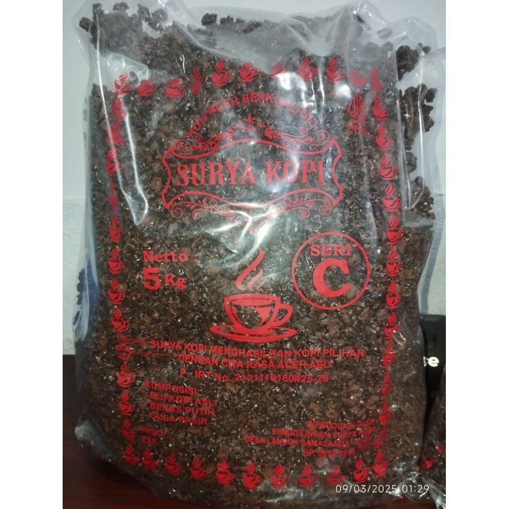 

Grosir 5 Kg Kopi saring kasar Aceh Merk Surya Seri C