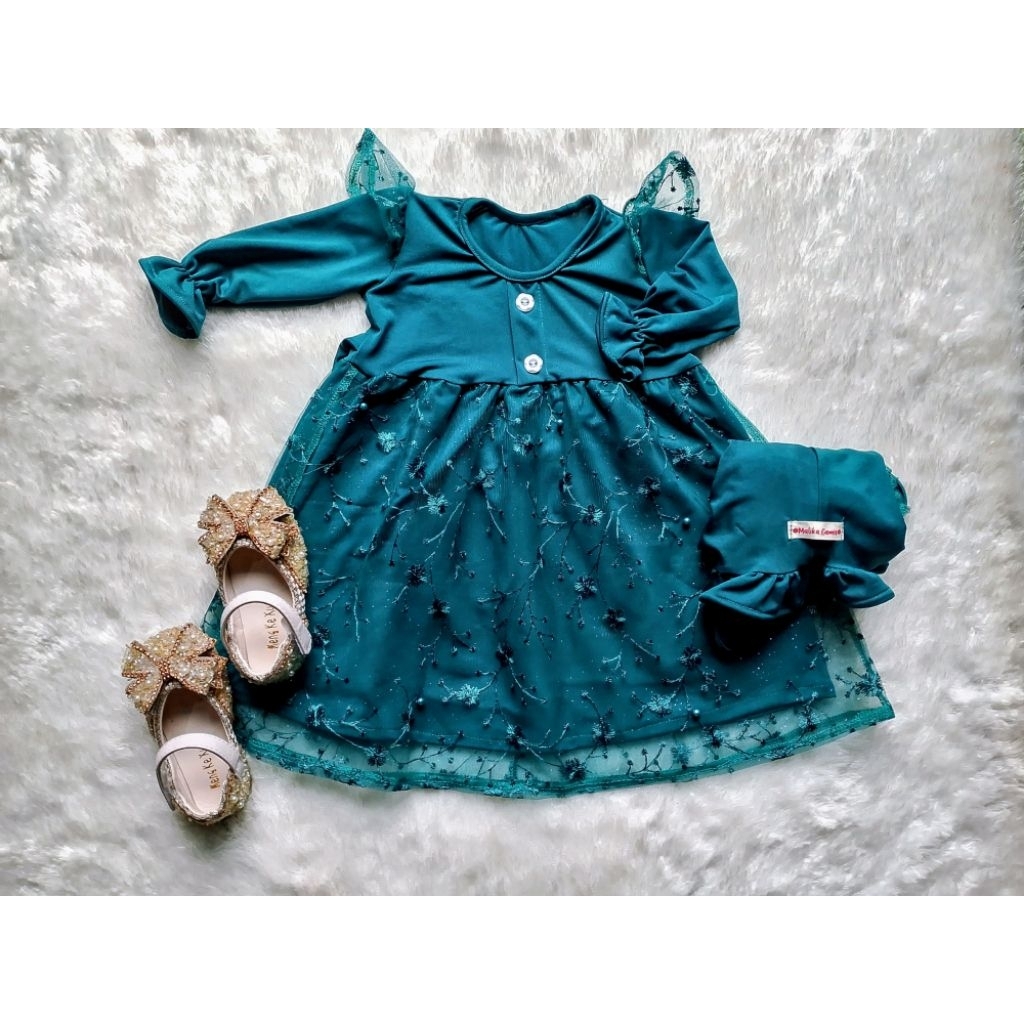 Baju Gamis Bayi Brukat Brokat Tile Set Hijab - Gamis Bayi Brukat Tile - Gaun Bayi Brukat - Dress Bay