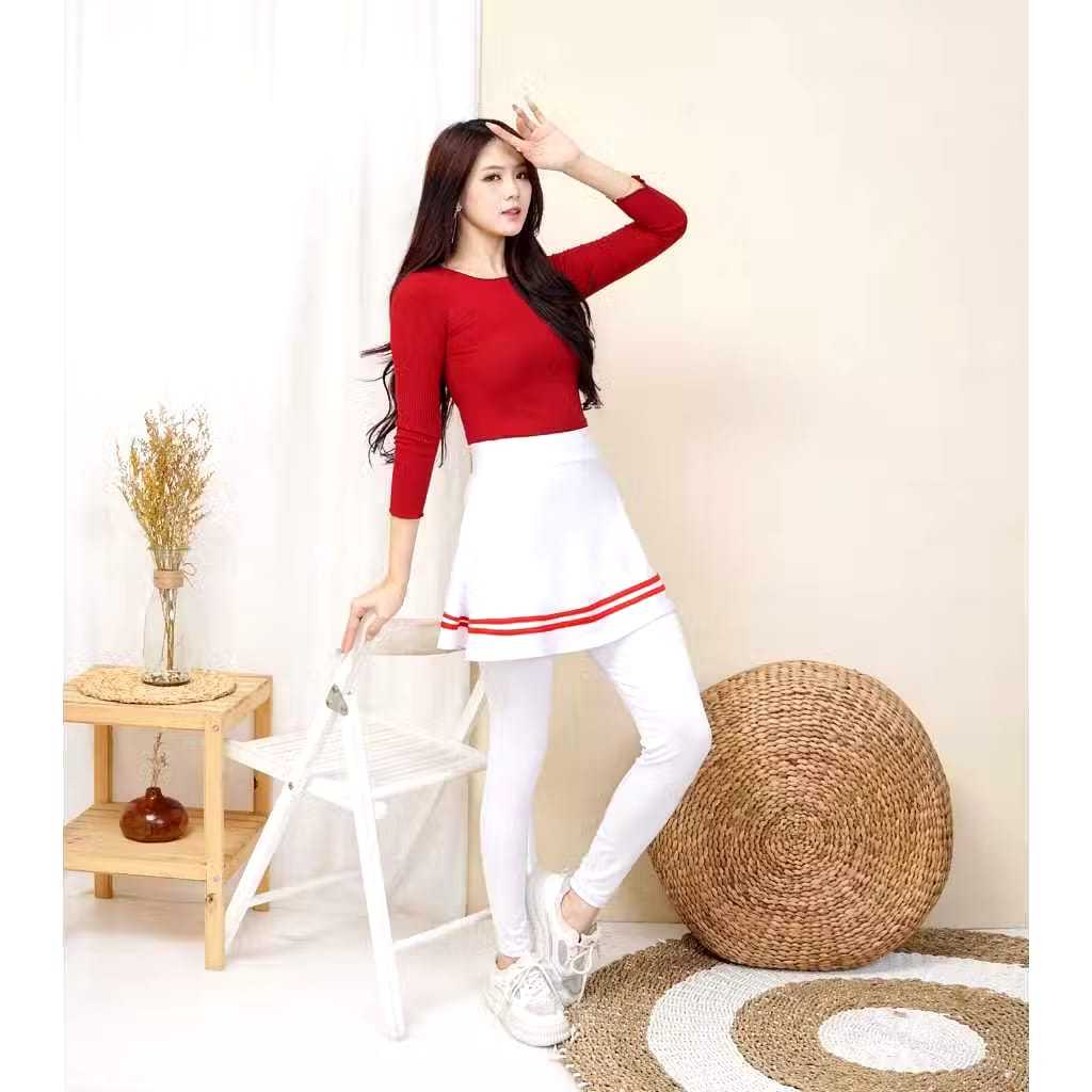 Legging Rok List 2 Wanita Yovis Sport / Legging Rok Olahraga Merah Putih Wanita Muslimah Sport