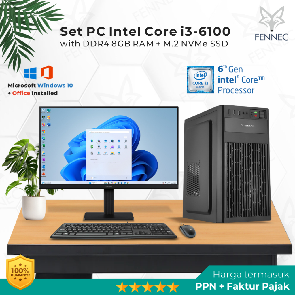 Set PC Komputer Intel Core i3-6100 Gen-6 RAM 8GB SSD Rakitan Office