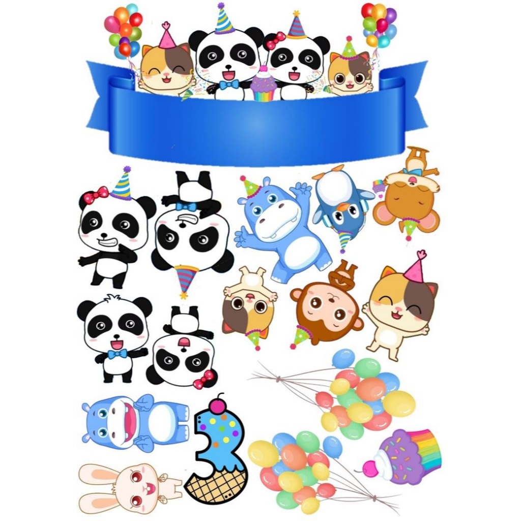 TOPPER PANDA Bisa Tambah Nama / Topper Dekorasi Kue Happy Birthday