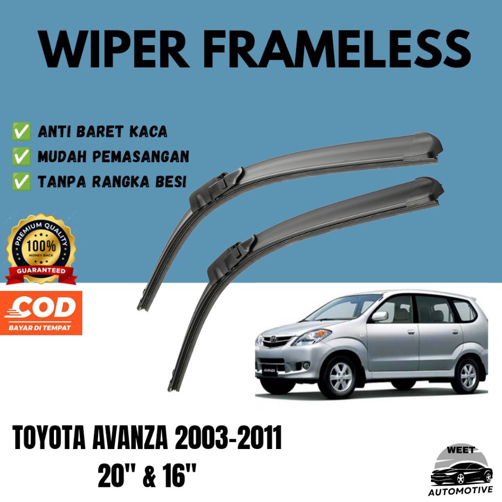 Wiper Frameless Full Karet Depan Mobil Toyota Avanza Old/Lama 2003 2004 2005 2006 2007 2008 2009 201