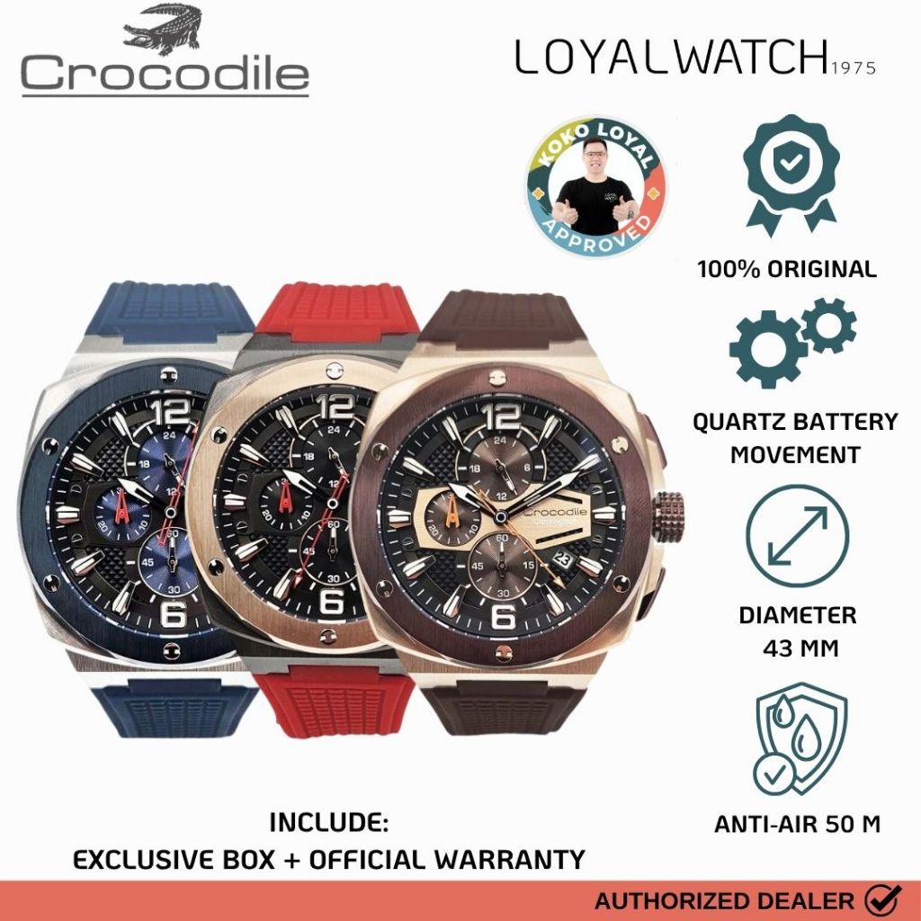 Jam Tangan Crocodile Chronograph Pria CM-047G34J CM-047A34C CM-047D34F Rubber Original Garansi Resmi