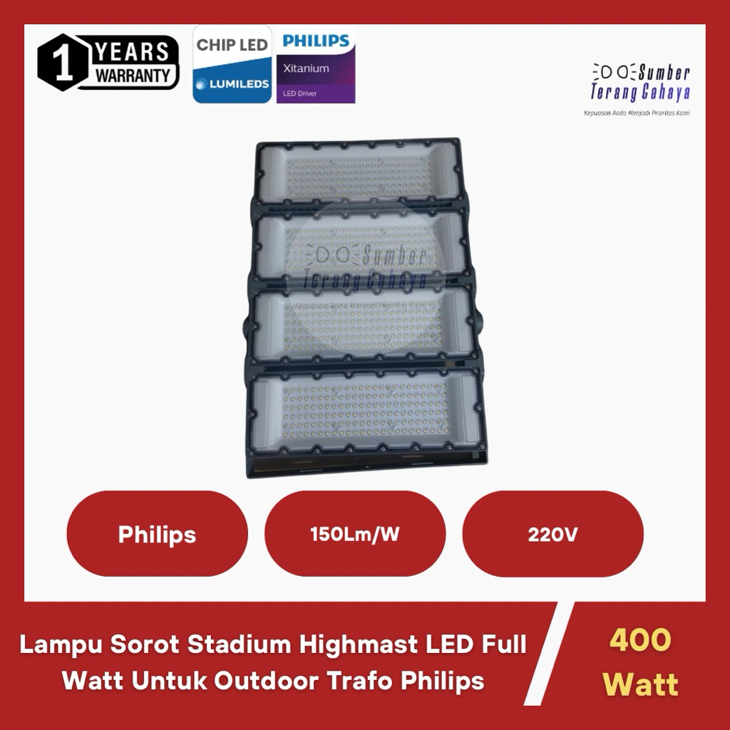 Lampu Sorot Stadium Highmast LED Full Watt Untuk Outdoor Trafo Philips 100/ 200/ 300/ 400/ 500/ 1000