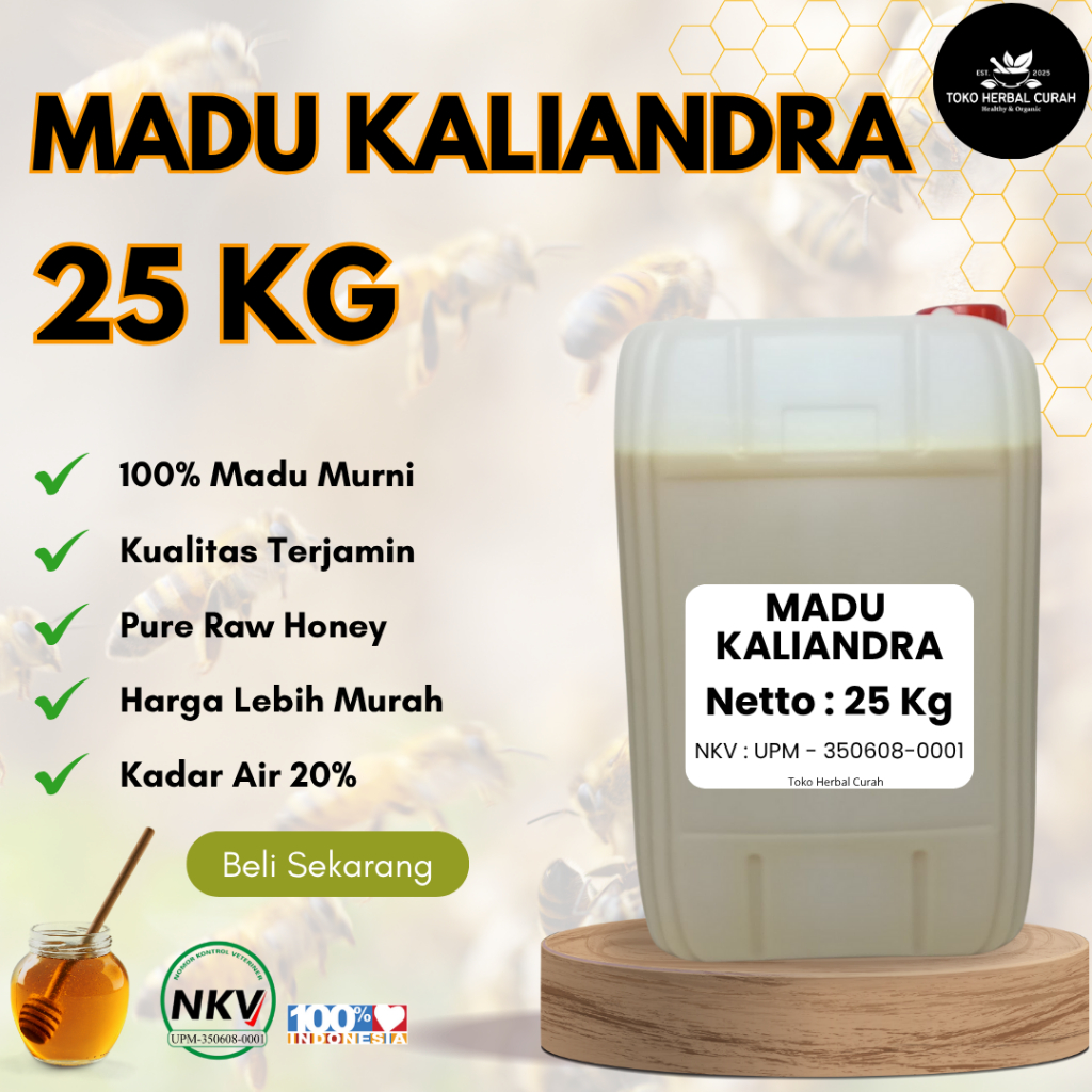 

Madu Kaliandra Curah 25 kg – Murni Asli, Kualitas Premium, Kadar Air 20%, Tanpa Campuran, Siap Repack / Cocok Untuk Reseller