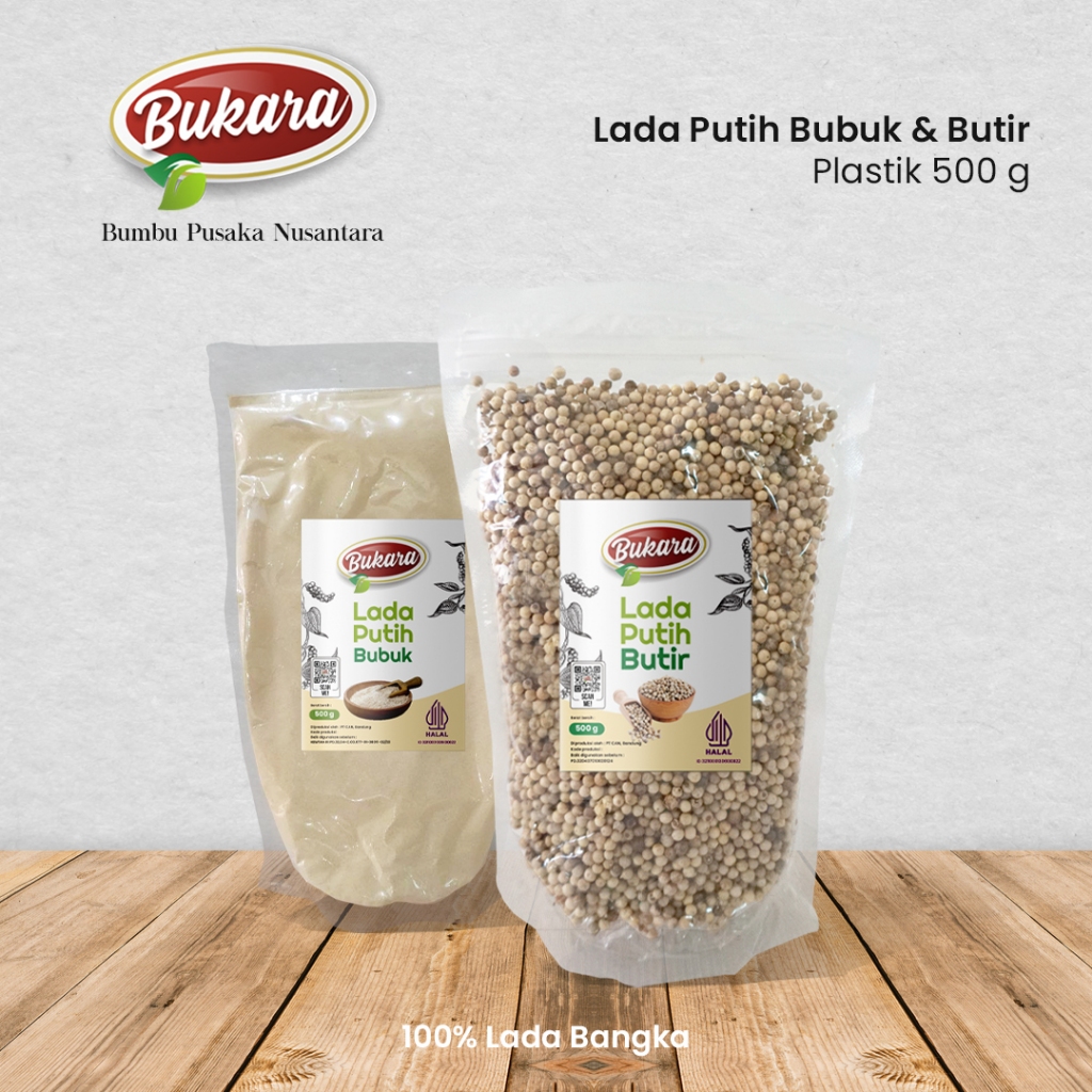 

Biji Lada Putih Merica Bangka Super Aroma Premium Butir Besar dan Bubuk Halus 500 gram Bukara Bumbu
