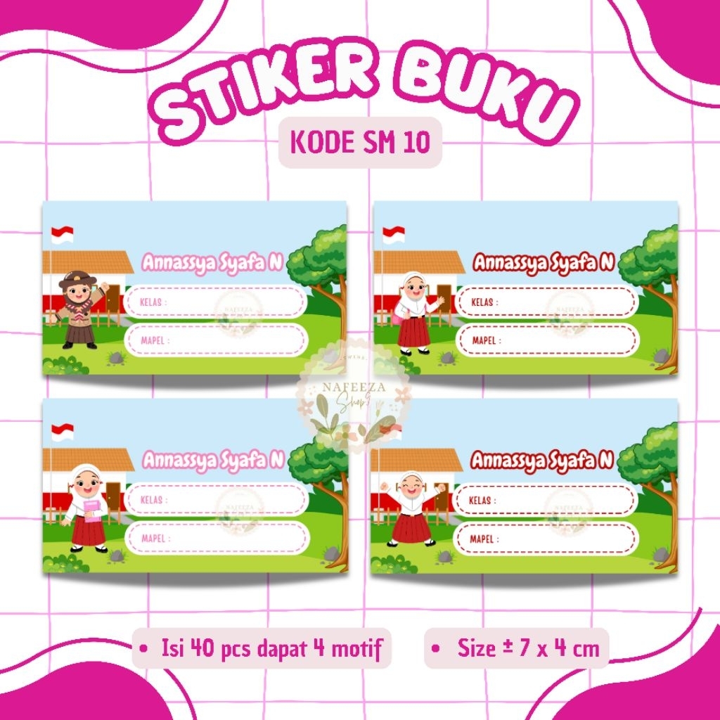 40 pcs stiker label nama buku pelajaran label nama aesthetic label buku murah stiker nama motif stik