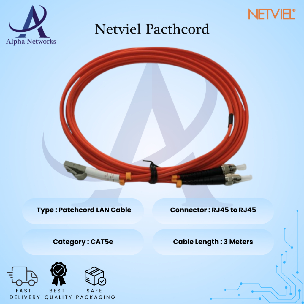 Netviel Patch Cord FO ST–LC Duplex 3 Meter – Kabel Fiber Optik Multimode LSZH