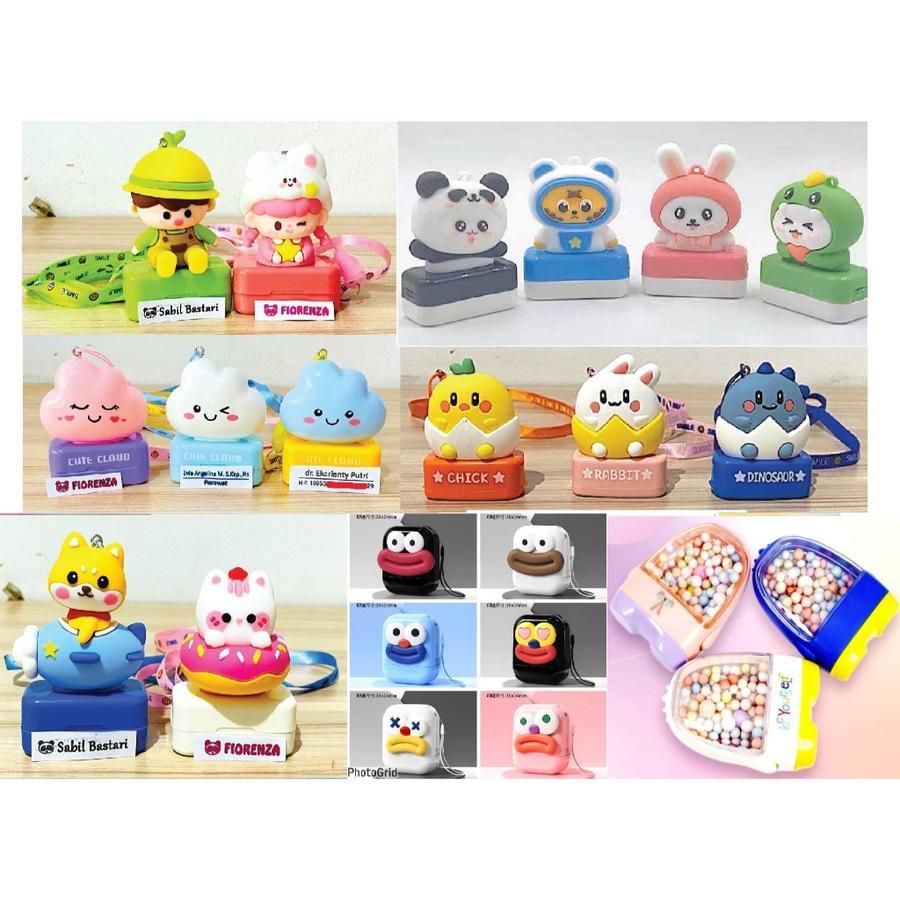 

Stamp Costum / Stempel Nama Custom Karakter Lucu Animal and Kids Dengan Gantungan Tali