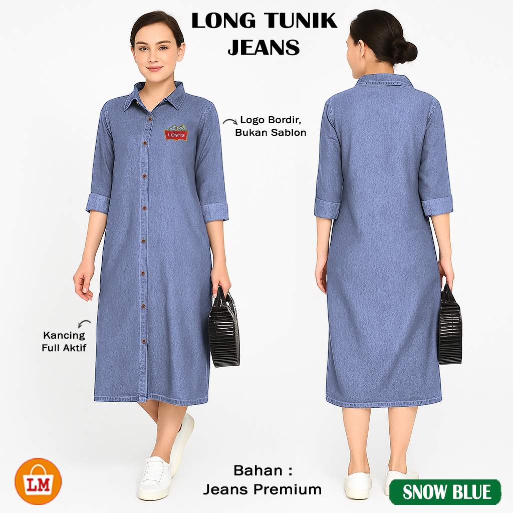 LM 16353 16356 Baju Tunik Wanita Motif Lucu Bordir Asli LONG TUNIC JEANS & DENIM BIG SIZE JUMBO SIZE