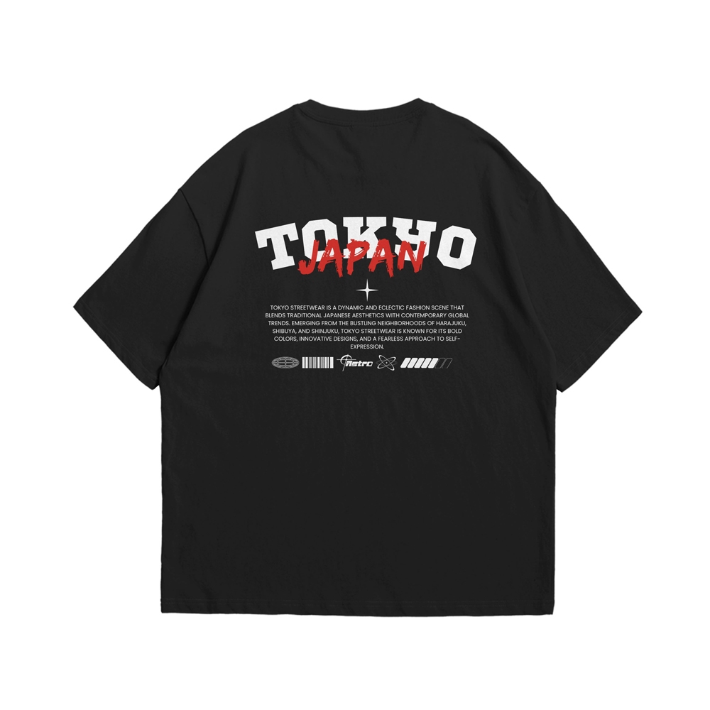 FOGIVE T-Shirt Oversized Kaos Oversize Pria Wanita Unisex Tokyo Japan Hitam
